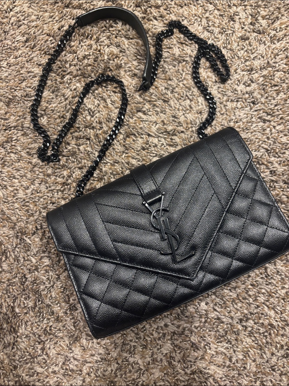 Saint Laurent Black Quilted Chain Crossbody Wallet